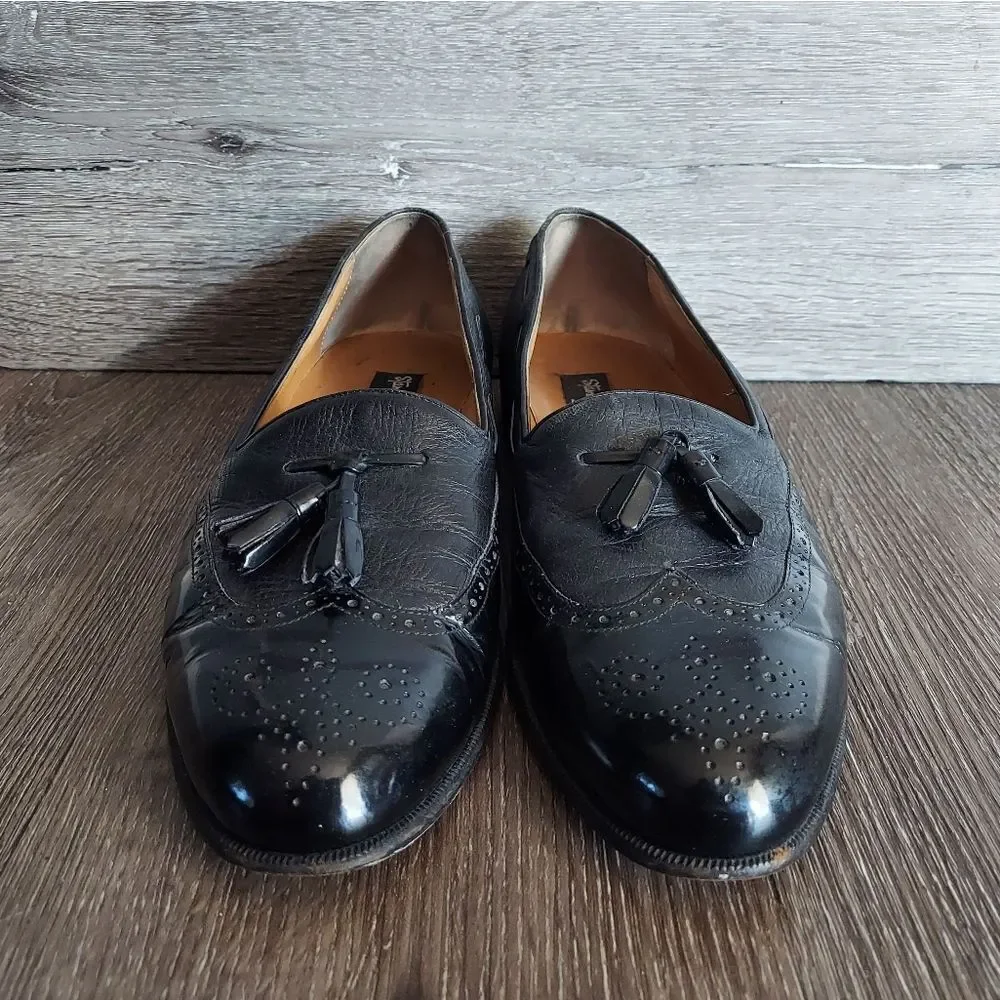 Stamati Mastroianni Hand Made Leather Wing Tip Tassel Loafers Black Size 11